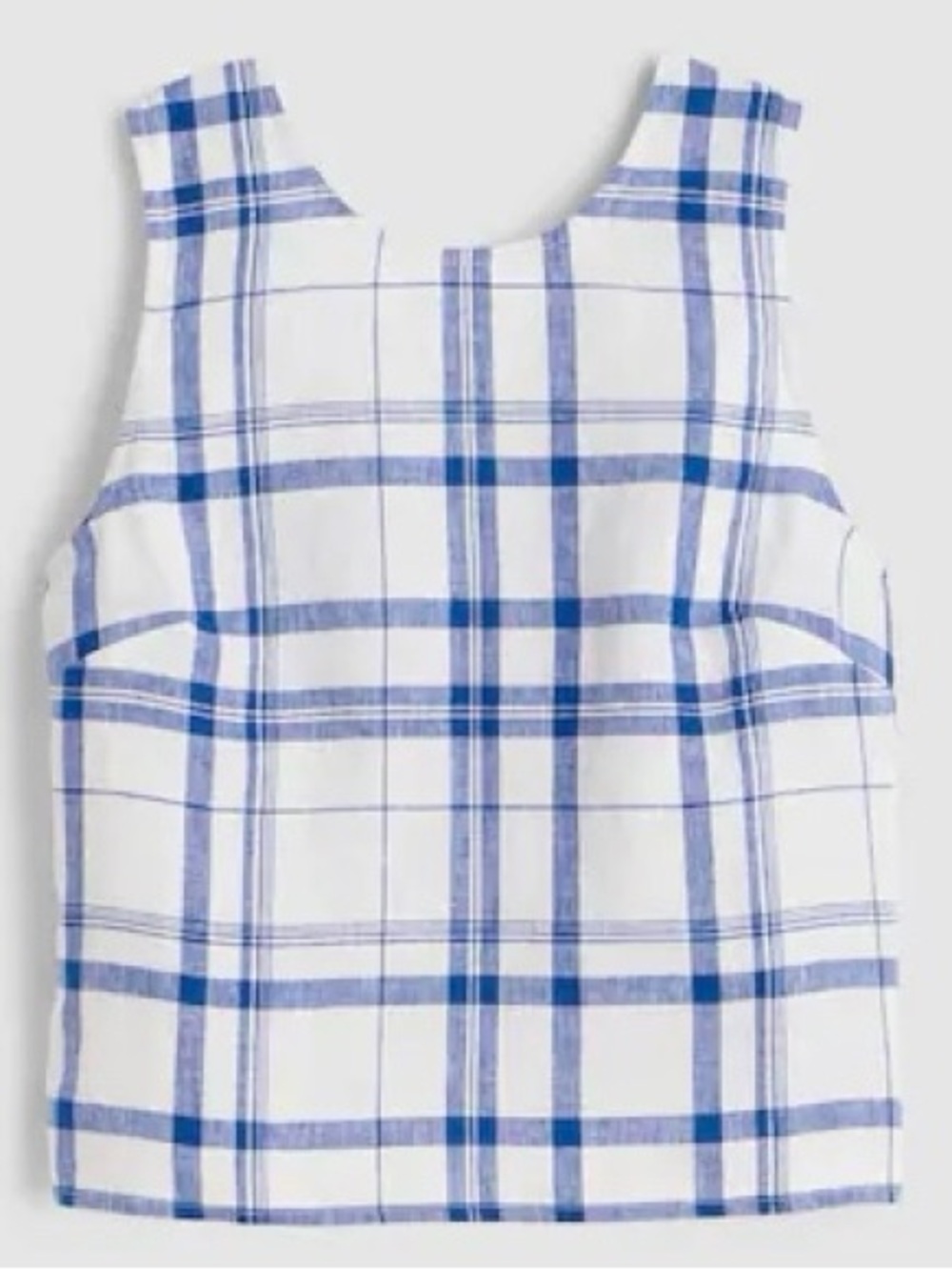 NWT Madewell Tie-Back Shell Top in 100% Linen in Oversized Blue White Plaid - Picture 4 of 6